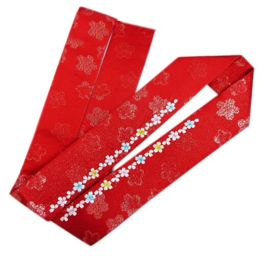 重ね衿 伊達襟 桜刺繍 さくらラメ地紋入り 赤色 正絹 日本製 振袖 成人式 卒業式 袴 着物 リバーシブル きもの シルク 重ね衿 伊達襟 桜刺繍 さくらラメ地紋入り 赤色 正絹 日本製 振袖 成人式 卒業式 袴 着物 リバーシブル きもの シルク