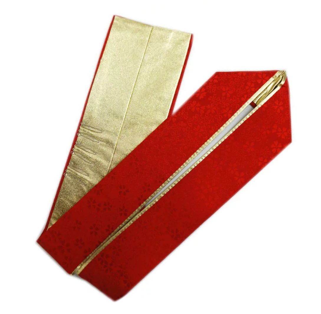 重ね衿 伊達襟 小桜地紋入り 正絹 2色使い 赤色金 振袖 成人式 卒業式 袴 はかま 着物 振袖用 きもの ハカマ