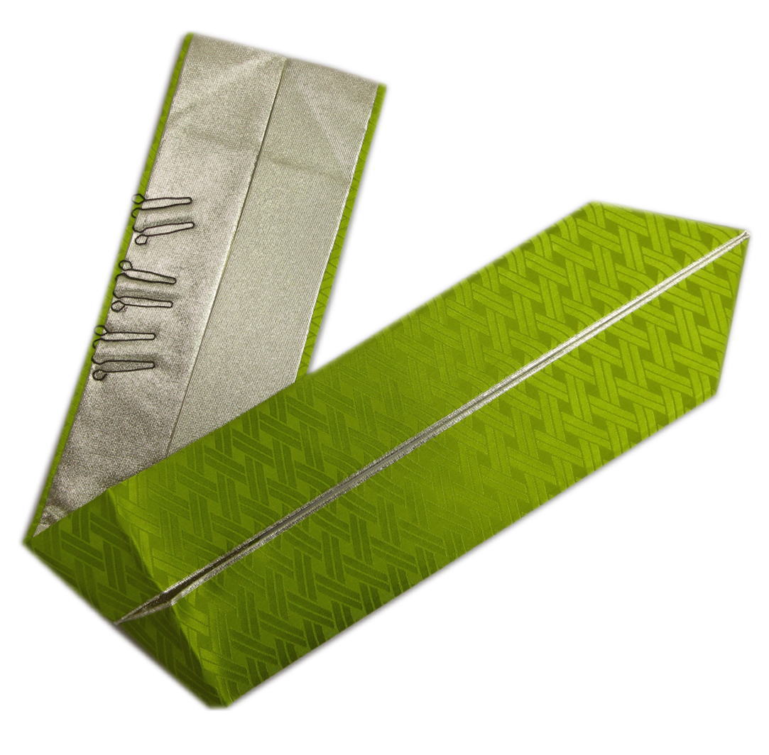 重ね衿 伊達襟 正絹 あじろ柄地紋入り 黄緑色金 2色使い 振袖 成人式 卒業式 袴 着物 振袖用 はかま ハカマ きもの グリーン