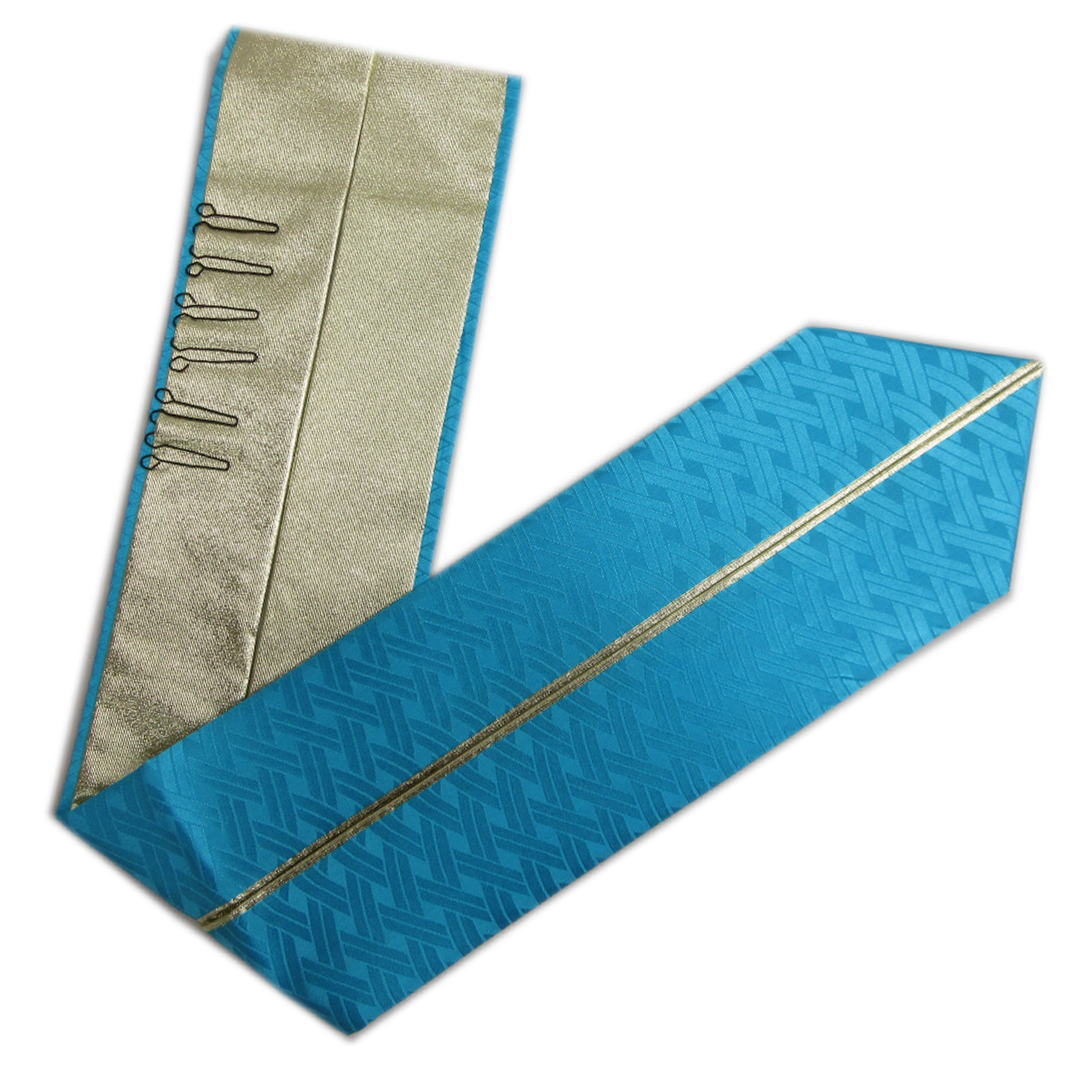 重ね衿 伊達襟 正絹 あじろ柄地紋入り ターコイズブルー金 2色使い 振袖 成人式 卒業式 袴 着物 振袖用 はかま ハカマ きもの 青色