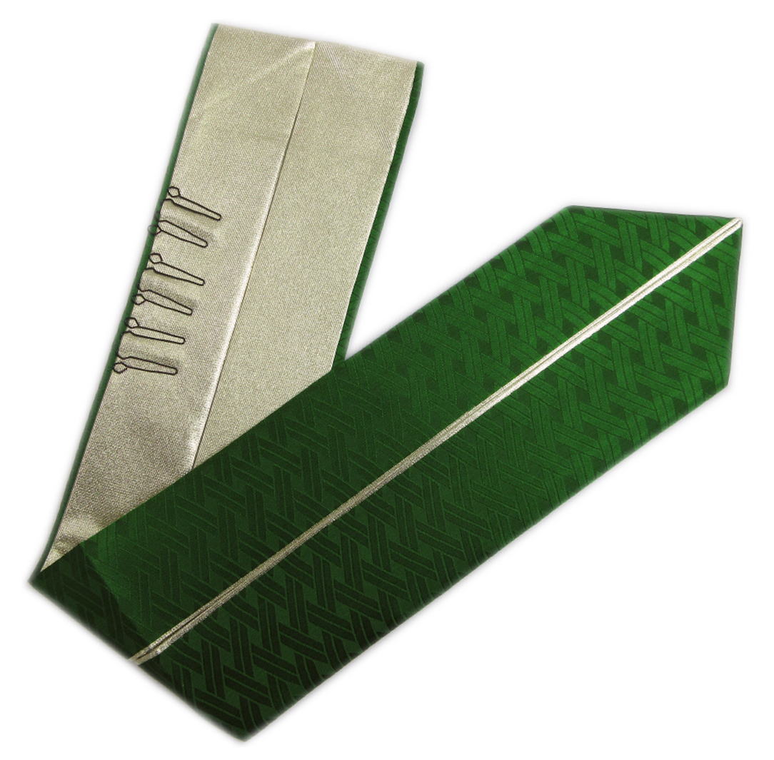 重ね衿 伊達襟 正絹 あじろ柄地紋入り 濃緑色金 2色使い 振袖 成人式 卒業式 袴 着物 振袖用 はかま ハカマ きもの グリーン