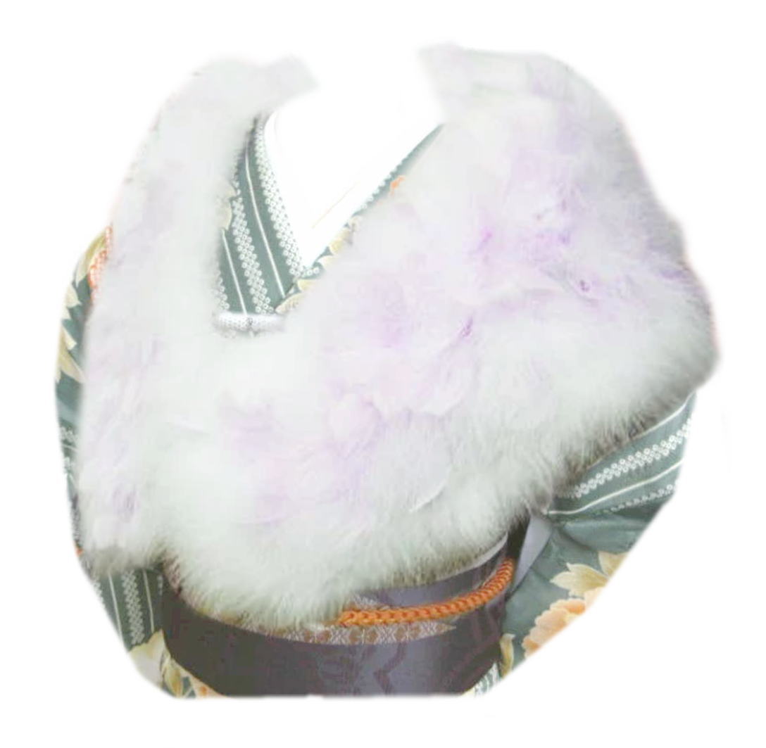 スワン羽毛ショール 白にパープル羽根 振袖 成人式 卒業式 袴 はかま 着物 白色 フェザー マラボー ストール 薄紫