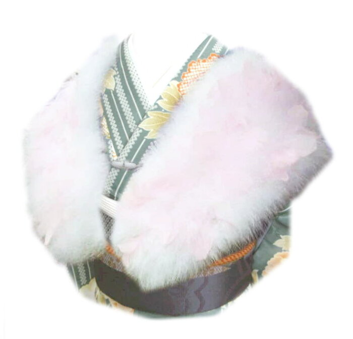 スワン羽毛ショール 白にピンク羽根 振袖 成人式 卒業式 袴 はかま 着物 白色 フェザー マラボー ストール