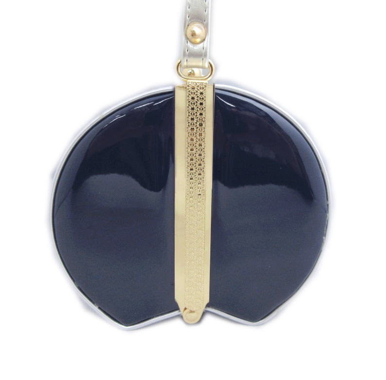 【訳有り 少難あり】 バッグ 手提げ エナメル 横丸型 銀（紺） 無地 振袖 成人式 卒業式 袴 はかま 着物 単品 振袖用 きもの 和装 女性用 レディース シルバー