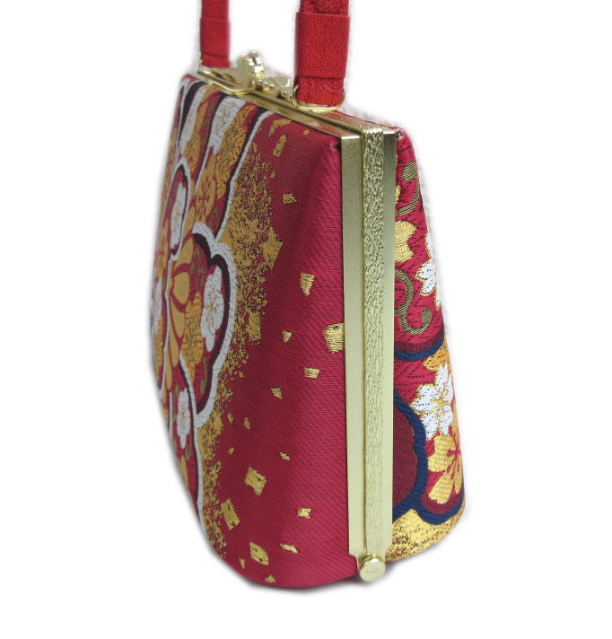 バッグ 手提げ 帯地 金糸入り角型赤色地梅桜 日本製 振袖 成人式 卒業式 袴 着物 単品 振袖用 きもの はかま ハカマ 和装 女性用 レディース 古典柄