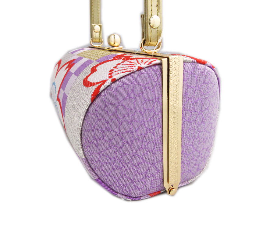 バッグ 手提げ 正絹帯地 金糸銀糸入り 横丸型 薄紫金銀市松地桜花びら 日本製 振袖 成人式 卒業式 袴 着物 単品 振袖用 きもの はかま ハカマ 和装 女性用 レディース シルク 桜柄 さくら 古典柄