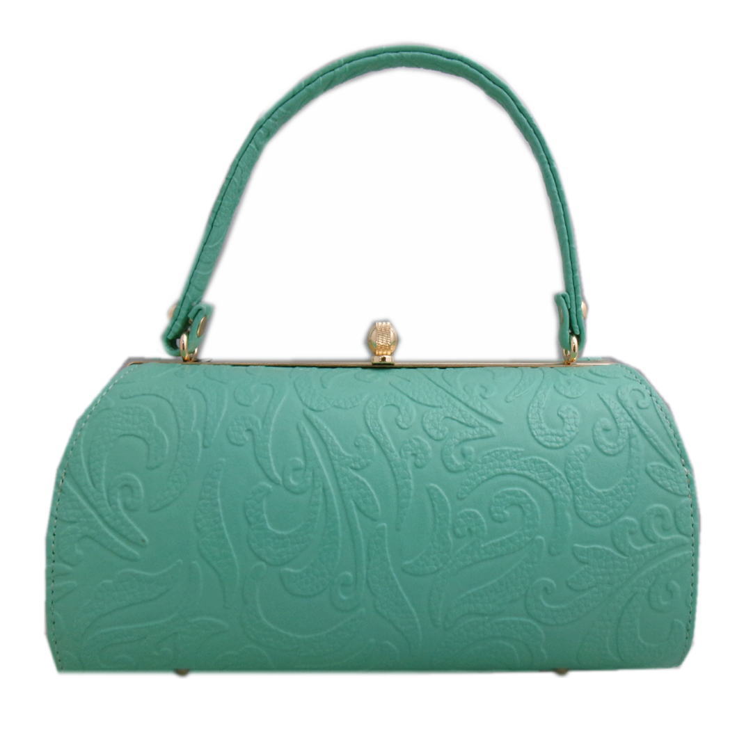 バッグ 手提げ 合皮 横丸型 グリーン地唐草柄 振袖 成人式 卒業式 袴 着物 洋装 単品 振袖用 きもの はかま ハカマ 和装 和服 洋服 女性用 レディース 和柄 緑色