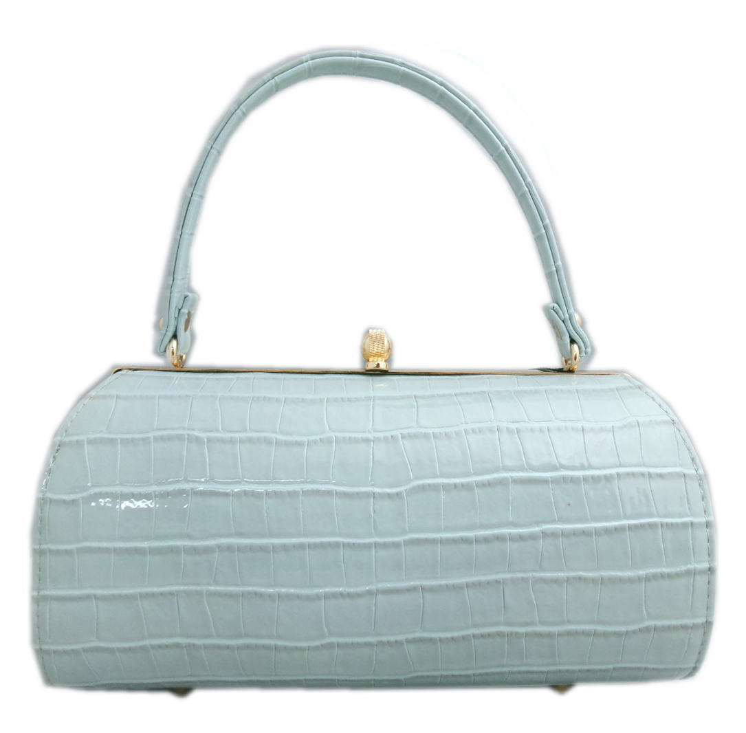 【訳有り 少難あり】 バッグ クロコ調 手提げ 合皮 横丸型 薄ブルーグレー 振袖 成人式 卒業式 袴 着物 洋装 単品 振袖用 きもの はかま ハカマ 和装 和服 洋服 女性用 レディース 和柄