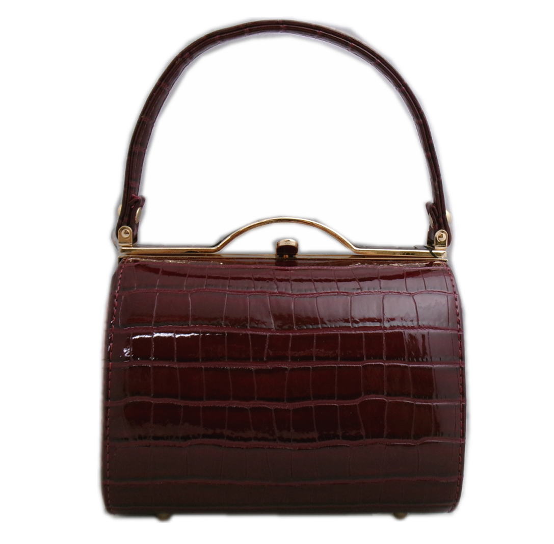 バッグ クロコ調 手提げ 合皮 濃エンジワイン色 振袖 成人式 卒業式 袴 着物 洋装 単品 振袖用 きもの はかま ハカマ 和装 和服 洋服 女性用 レディース 和柄
