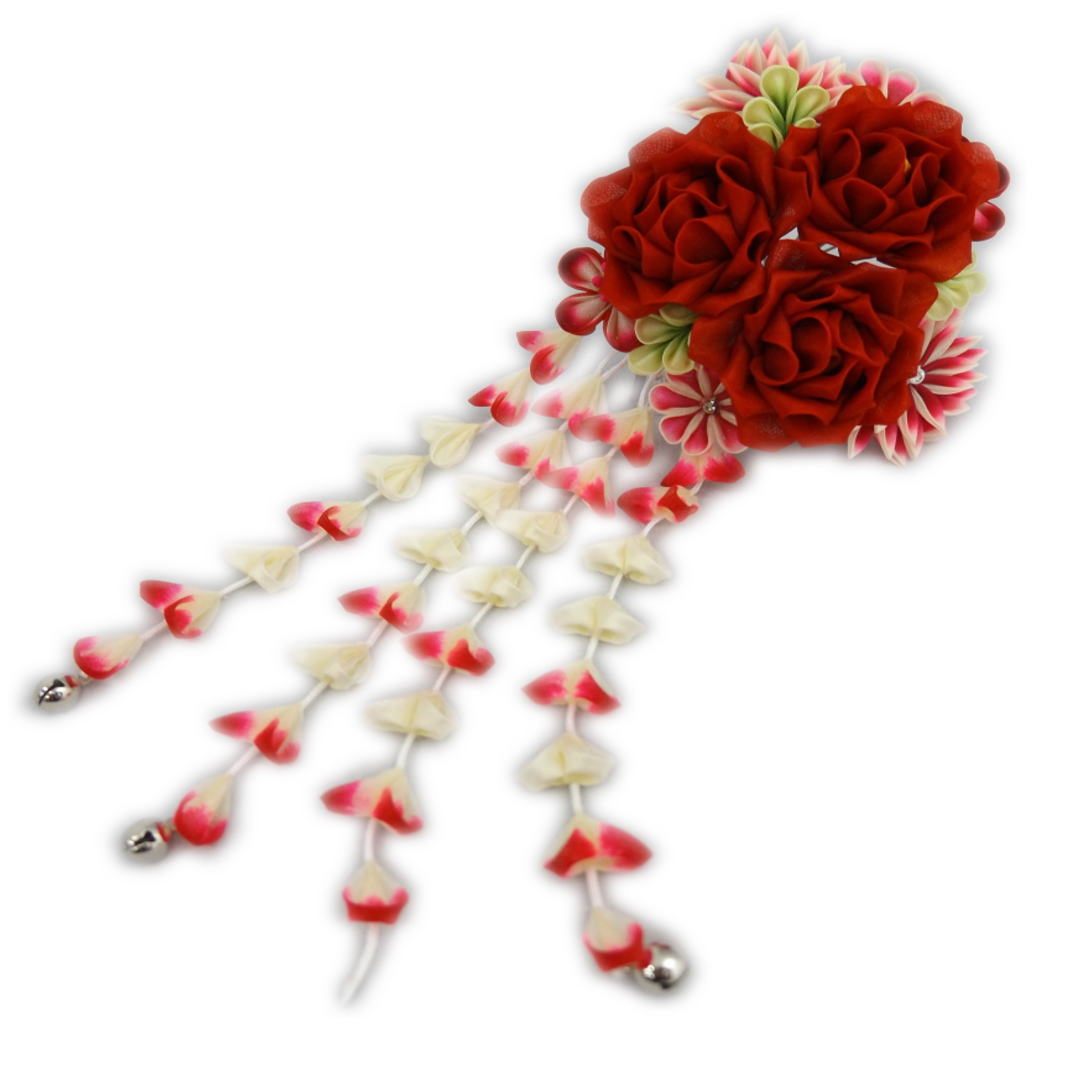 【訳有り 少難あり】 髪飾り 髪かざり つまみ細工かんざし 薔薇小花赤 振袖 成人式 卒業式 袴 結婚式 ..