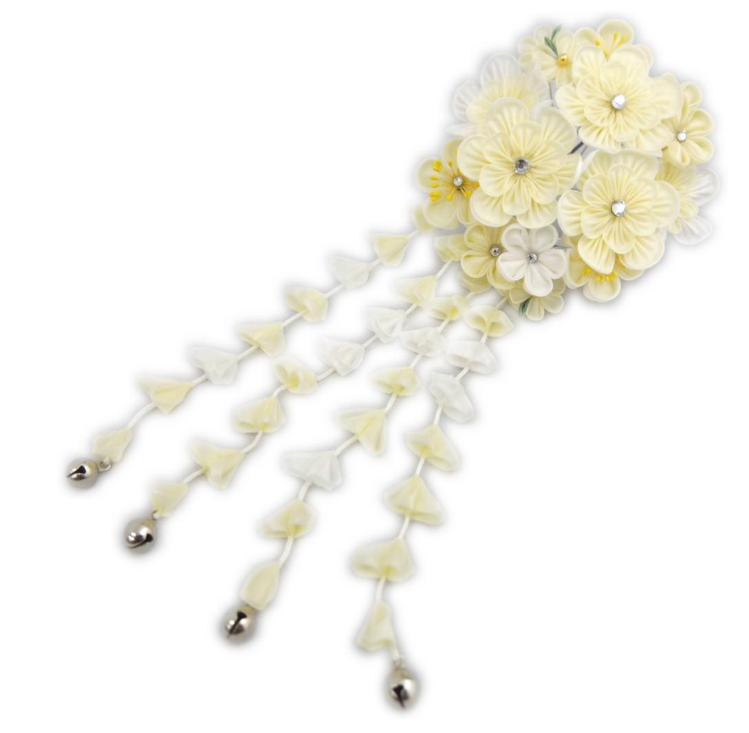 髪飾り 髪かざり つまみ細工かんざし 八重梅花珠白クリーム 振袖 成人式 卒業式 袴 結婚式 着物 振袖用..