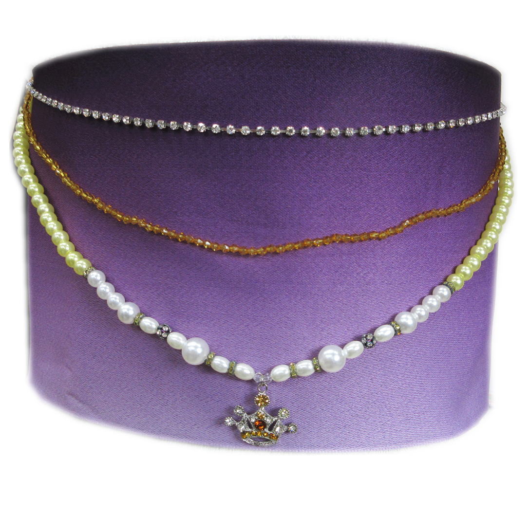 帯飾り 帯かざり ラインストーン パール 3連チェーン クラウン 金茶 黄色 浴衣 振袖 成人式 卒業式 袴 着物