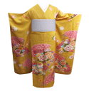 振袖 正絹 お買上 お仕立上がり 単品 ブランド 山吹色地花扇 フリー 成人式 出来上がり 購入 販売 リメイク 生地 古典柄 和柄