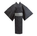 浴衣 メンズ 男性 ワンタッチ角帯 2点セット しじら織 黒色地グレーライン LL 3L 大きいサイズ 綿 帯簡単 ゆかた 男物 紳士用 付け帯 作り帯 つくり...