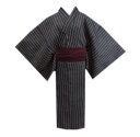 浴衣 メンズ 男性 兵児帯 2点セット しじら織 黒色地グレーライン 4L 5L 大きいサイズ 綿 帯簡単 ゆかた 男物 紳士用 へこ帯 XL 黒色 ビッグ