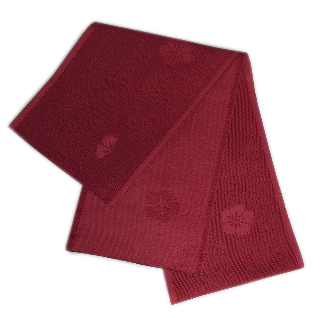 半巾帯 半幅帯 濃赤色地撫子麻の葉 日本製 浴衣 ゆかた 卒業式 袴下帯 はかま ハカマ 女性用 レディース