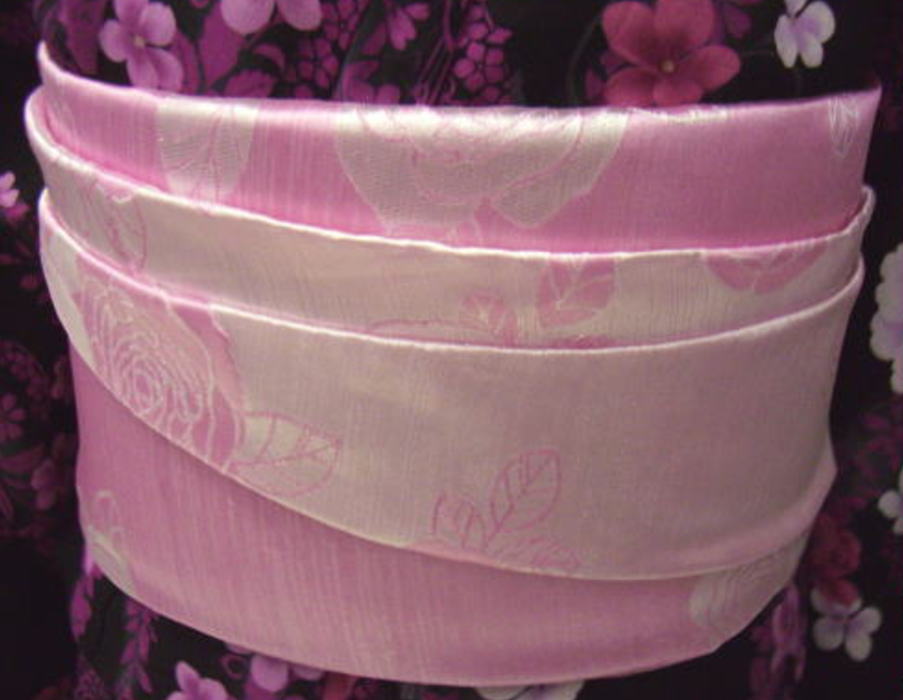 兵児帯 へこ帯 ピンク色地薔薇 バラ柄 日本製 浴衣 ゆかた 女性用 レディース