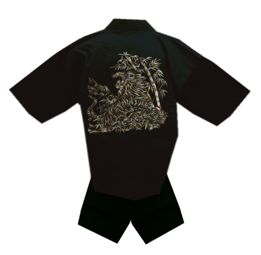 甚平 じんべい メンズ 男性 黒色地刺繍虎竹 M 綿 夏祭り 部屋着 男物 紳士用 粋 虎柄 トラ