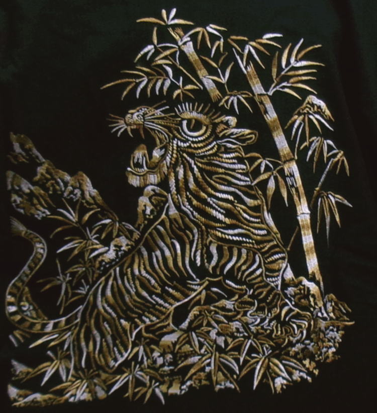 甚平 じんべい メンズ 男性 黒色地刺繍虎竹 M 綿 夏祭り 部屋着 男物 紳士用 粋 虎柄 トラ