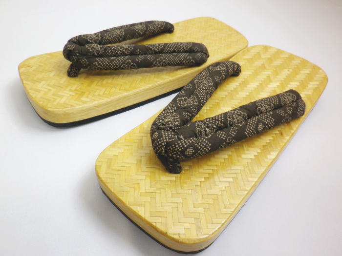 下駄 アジロ メンズ 男性 白木台 濃茶地菱ドット L 25.5cm / LL 27cm 浴衣 甚平 着物 男物 和柄