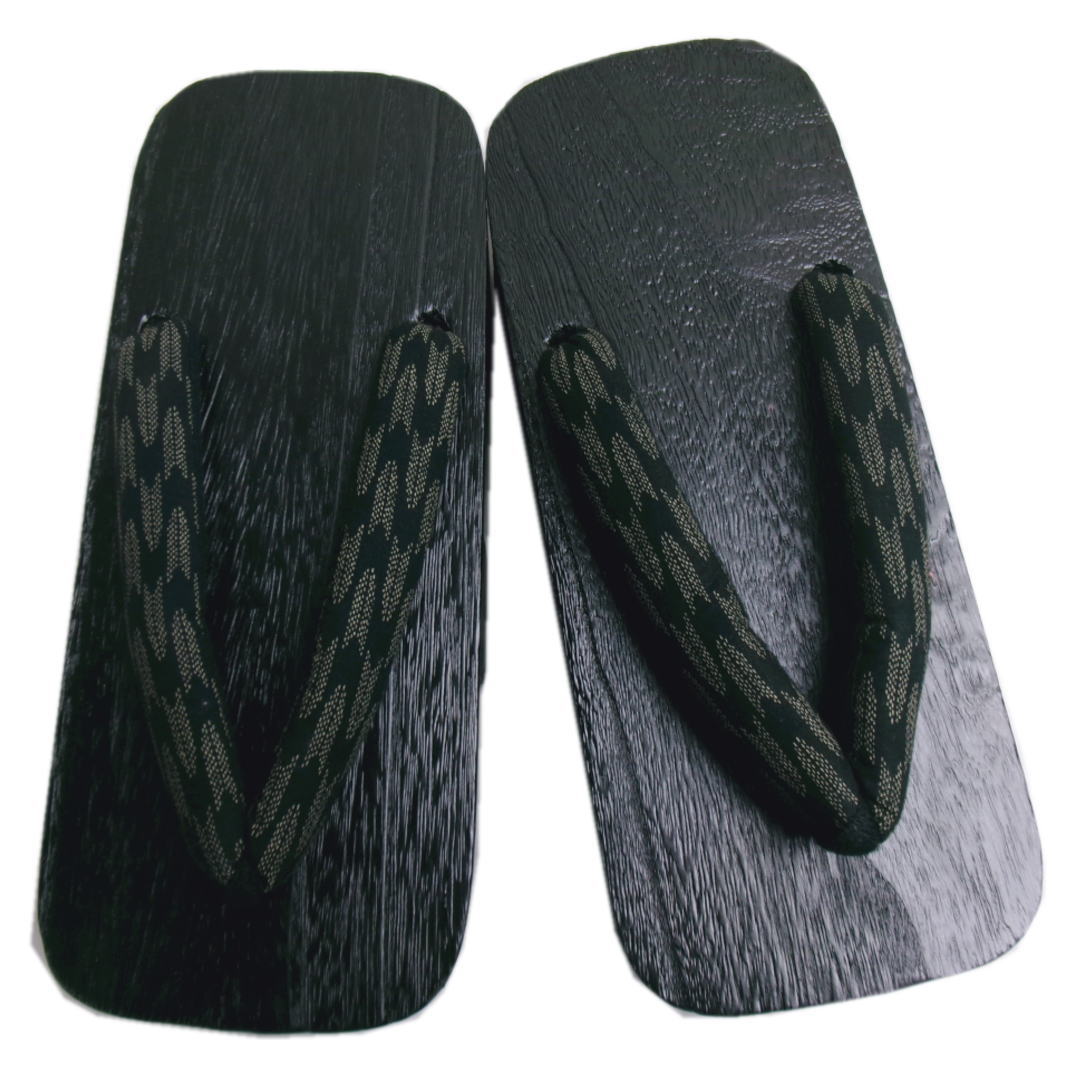 下駄 二枚歯 メンズ 男性 漆黒台 黒色地矢絣 フリー 25.5cm 浴衣 甚平 着物 男物 紳士用 げた ゲタ 25cm 26cm 2枚歯 ゆかた きもの 黒色 和装 和服