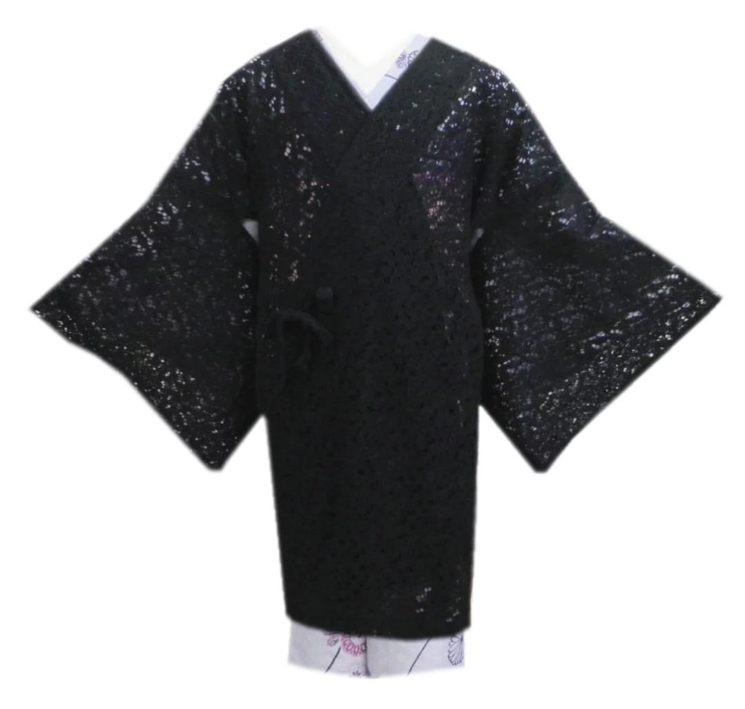 道中着 コート レース 黒 ロング丈 フリー 和装 着物 春夏秋用 女性用 レディース 黒色のサムネイル