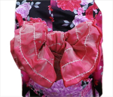 子供用ふわっふわ兵児帯へこ帯ラメ市松濃ピンク色 キッズ女の子用 浴衣＆着物に 日本製