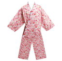作務衣 さむえ 女性用 綿 総柄 ピンク色地桜 S M L 部屋着 ユニフォーム 簡単 レディース