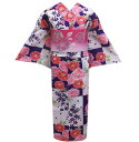 浴衣 ラメ入グラデ半巾帯 2点セット 紫白市松地八重桜 フリー 女性用 レディース ゆかた 半幅帯