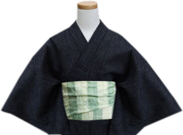 浴衣 子供用 キッズ 男の子 兵児帯 2点セット 綿麻 しじら織 黒白ライン 130 140 150 男児