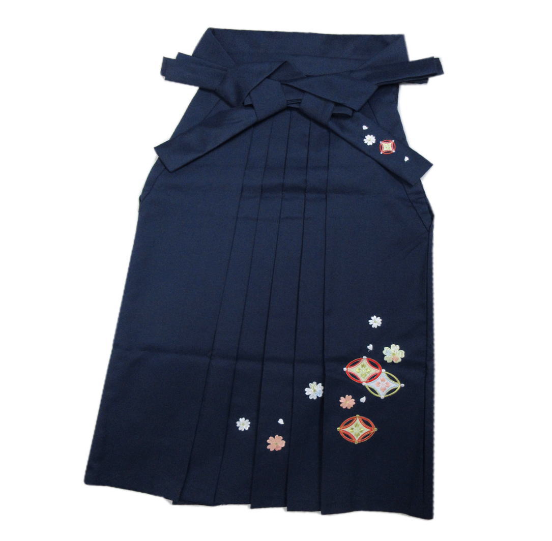 【中古】 【お買上】 袴 はかま 刺繍入り 濃紺色地七宝桜 S M L LL 卒業式 謝恩会 女性用 レディース 大学生 単品 購入 洗える 小さい 大きいサイズ 2L 【訳有り 少難あり】