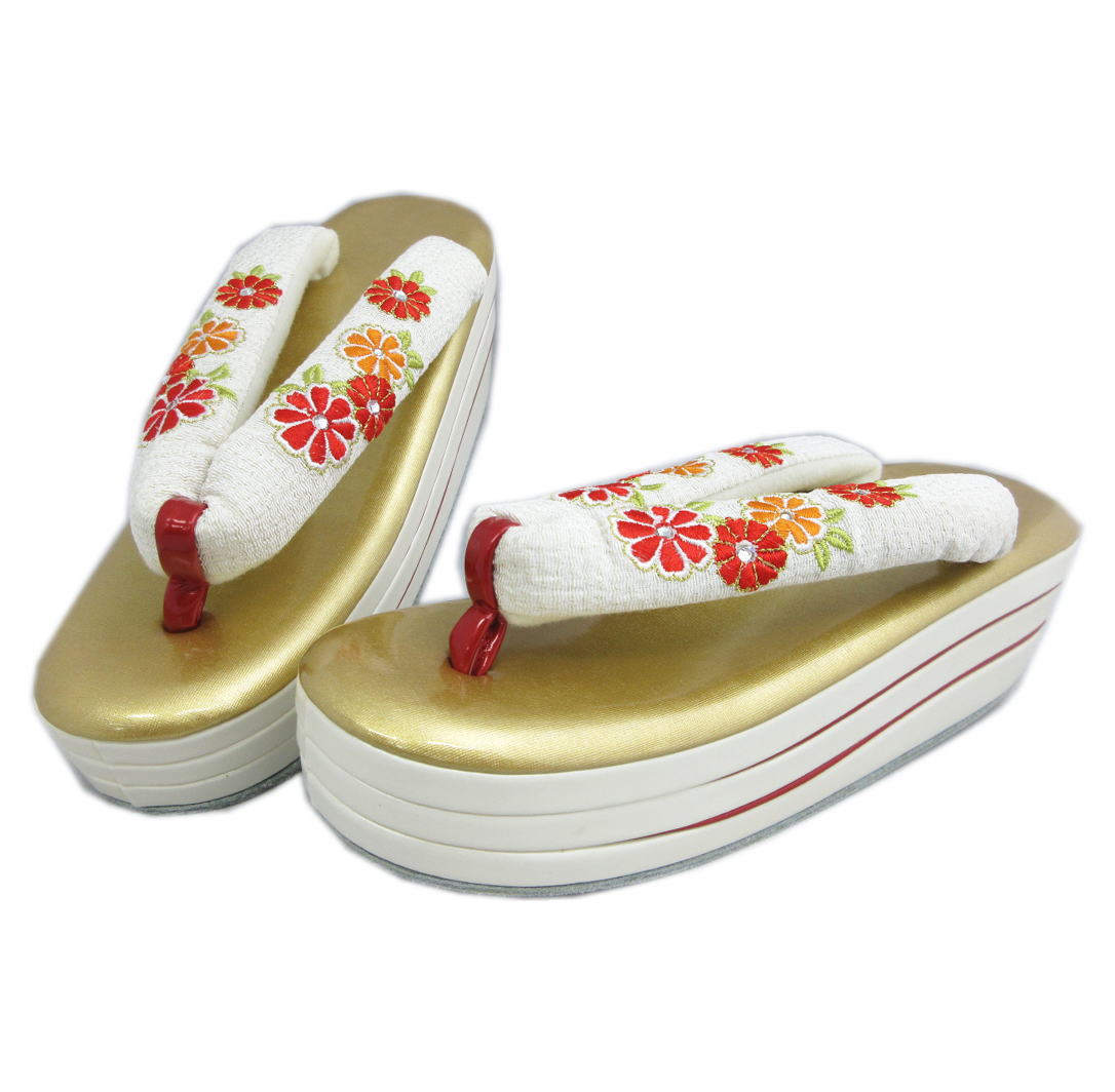 草履 ぞうり 桂由美 厚底ヒール 金白台ラインストーン刺繍鼻緒可憐花白 フリー こっぽり風 振袖 成人式 卒業式 袴 着物 女性用 レディース 振袖用 はかま ハカマ きもの 単品 舞妓さん 3枚芯