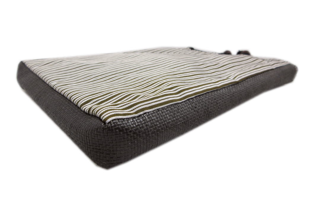 信玄袋 巾着 バッグ メンズ 男性 マチ黒編込 木玉付 濃茶グレー縞 浴衣 甚平 着物 男物 紳士用 ゆかた きもの 和装 和服 縞柄 しんげん袋