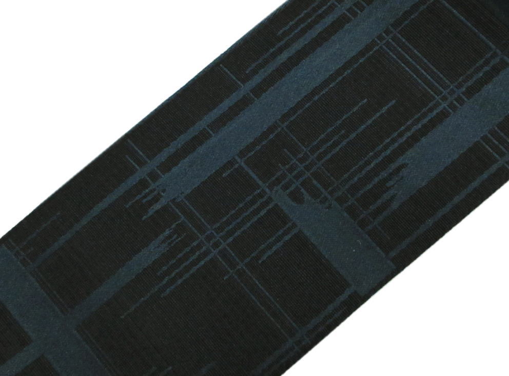 角帯 単衣 メンズ 男性 黒地濃グレー変わり格子 日本製 浴衣 着物 ゆかた きもの 男物 紳士用 古典柄 黒色