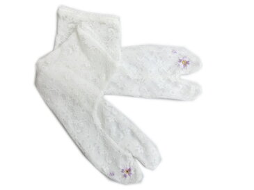 ラインストーン刺繍のびるストレッチレース足袋桜白色フリー 着物＆浴衣に 日本製 女性用レディース