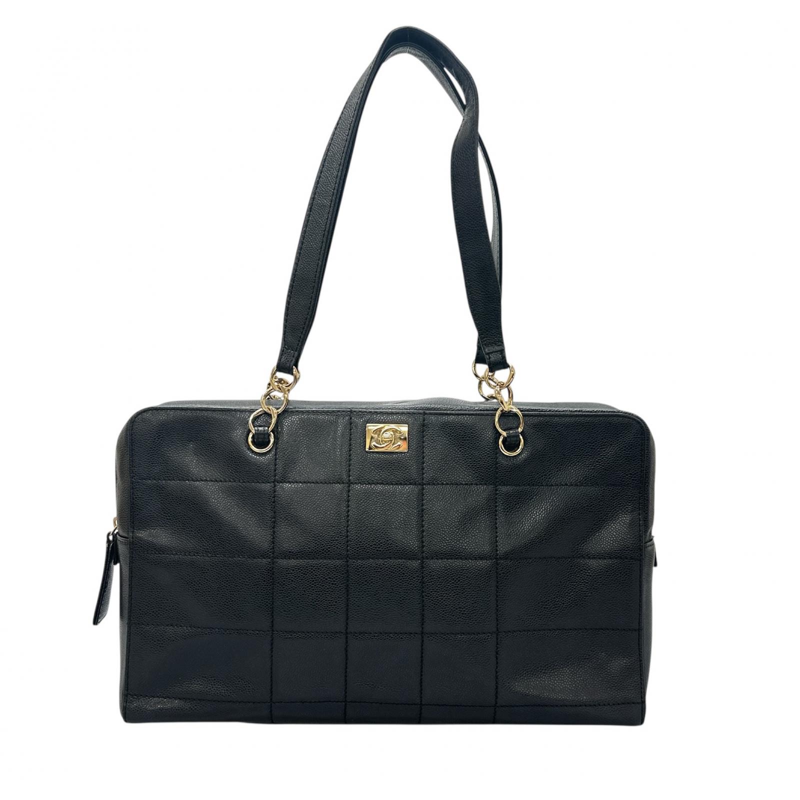 CHANEL シャネル チョコバー トートバッグ レザー ブラック レディース【中古】【送料無料】