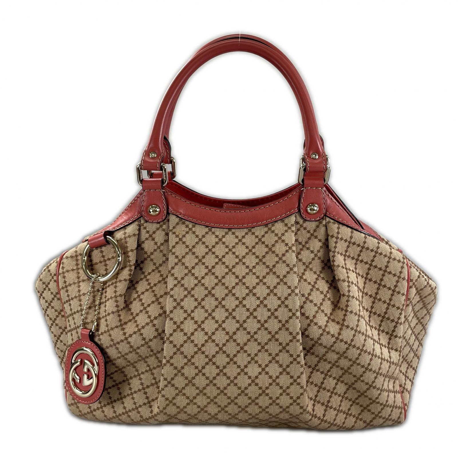 GUCCI - 美品 GUCCI グッチ ディアマンテ 211944 ハンドバッグ キャンバス/レザー ピンク レディース【中古】【送料無料】