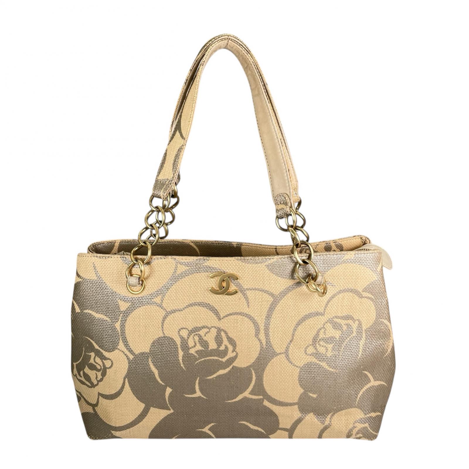 【10%off!楽天スーパーセール】CHANEL シャネル カメリア 8952358 トートバッグ ラフィア/レザー ベー..