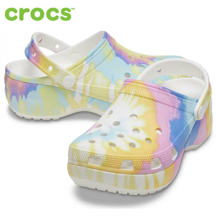 crocs クロックス レディース プラットフォーム タイダイ PLATFORM TIEDYE 207151 プリント柄 WH/MLTI 軽量 5cmヒール