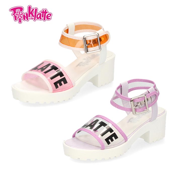 【1782円！25日限定CP利用で】ピンクラテ PINK-latte サンダル キッズ 厚底 ヒール ストラップ スポーティ クリア素材 足首ベルト 2148 ピンク パープル ガールズ