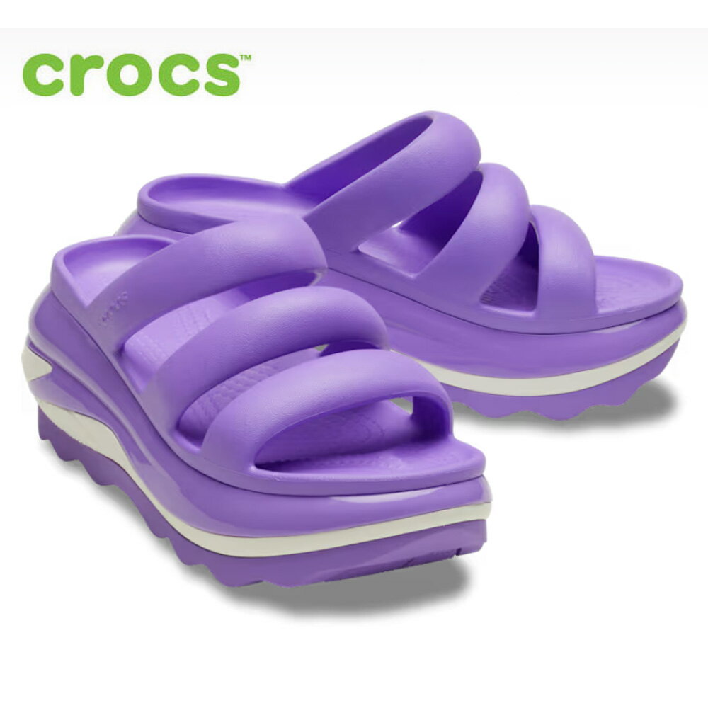 【半額！50％オフ在庫一掃CP×ポイント2倍】 クロックス サンダル 厚底 レディース crocs ブラック 黒 ギャラクシー パープル メガ クラッシュ トリプル ストラップ 209842 履きやすい ふわふわストラップ