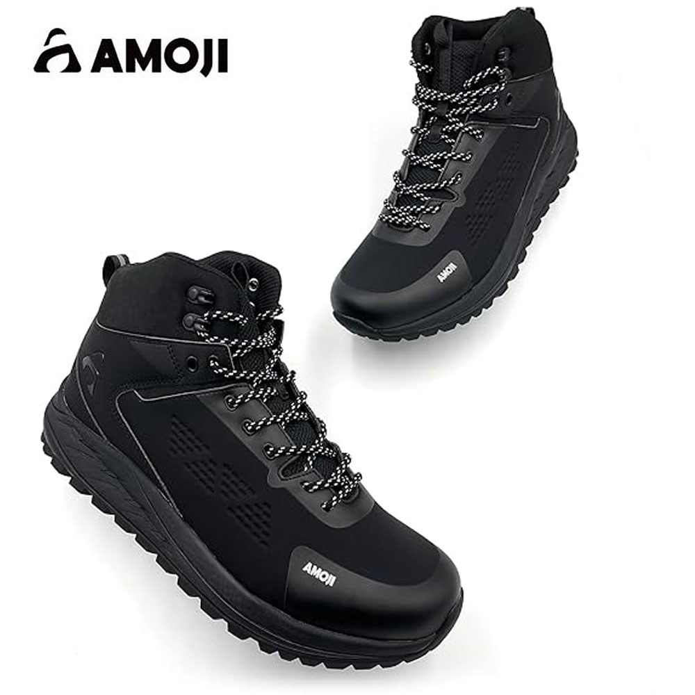 AMOJI アモジ メンズ ハイキングシューズ 黒 ES2-1388 ブラック アウトドア トレッキングシューズ 撥水..