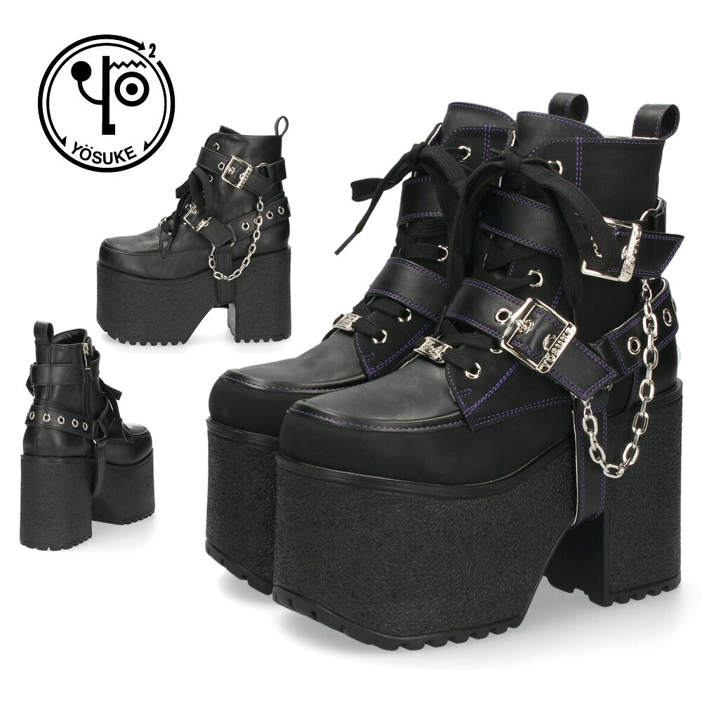 ヨースケ 厚底ブーツ レディース 靴 YOSUKE 4460118 ベルト チェーン サイドファスナー レースアップ ..