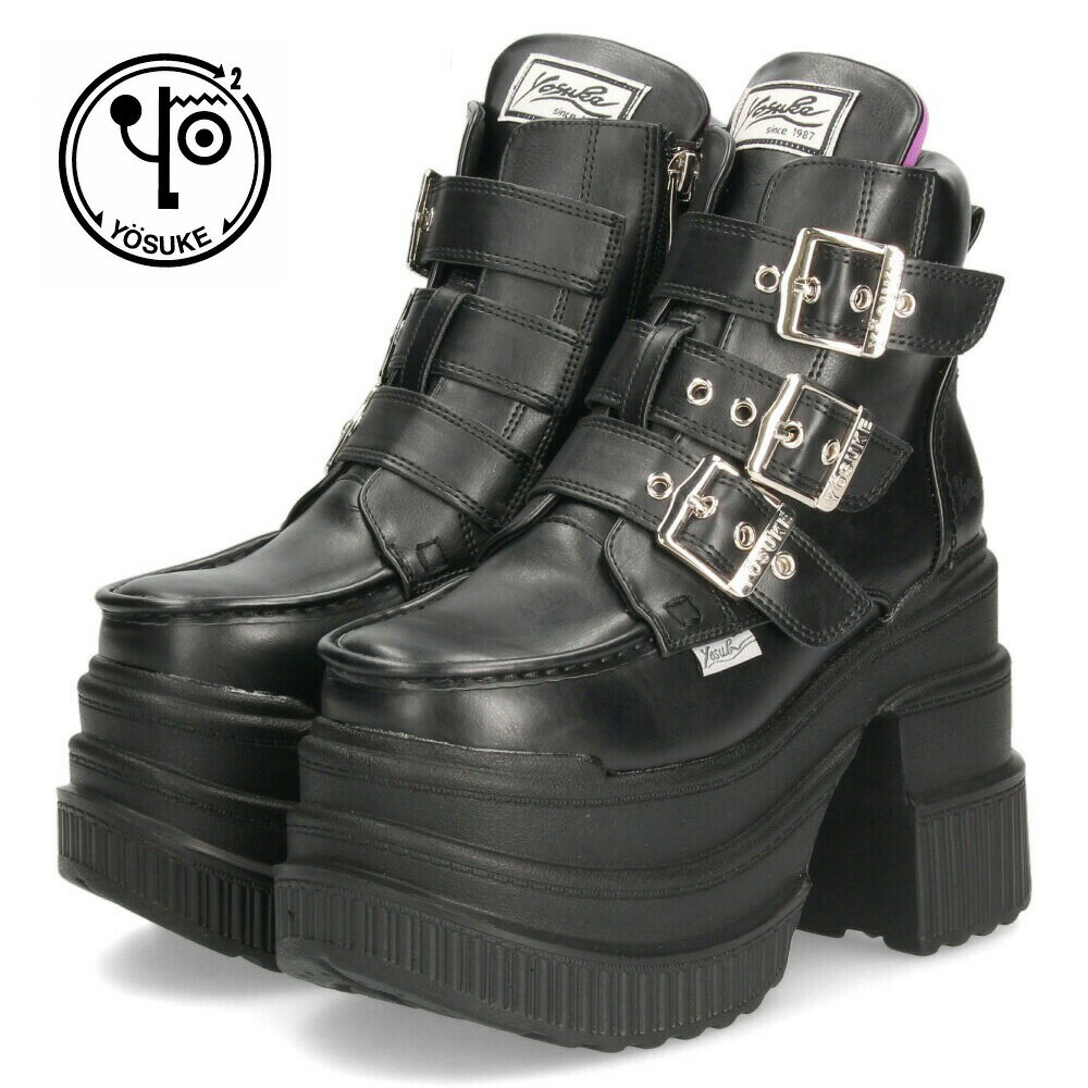 ブーツ レディース 厚底ショートブーツ ヨースケ YOSUKE 4460051 ブラック 靴 3E ゆったり 幅広 歩きや..