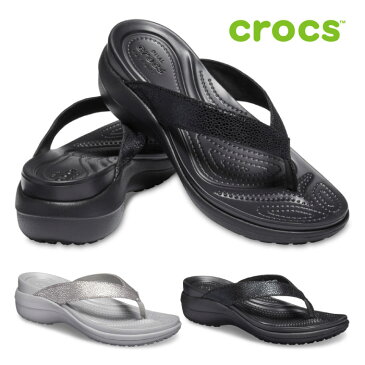 クロックス crocs トングサンダル レディース カプリ メタリック テクスチャー ウェッジ フリップ 205782 Capri Metallic Texture Wedge Flip 鼻緒 コンフォートサンダル ビーチサンダル ラメ ヒール 夏 リゾート 旅行 セール