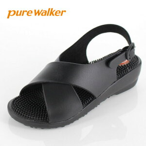 pure walker HEALTH ピュアウォーカー ヘルス 靴 PW7609 オフィスサンダル 健康サンダル ツボ 黒 ブラック レディース