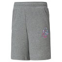 PUMA NJR CREATIVITY LOGO SHORTS JUNIOR 品目：ジュニアサッカースウェットハーフパンツ シーズン：2021年春夏モデル 品番：605561 カラー：06 ミディアムグレーヘザー 素材：コットン68% ポリエステル32% 生産国：中国