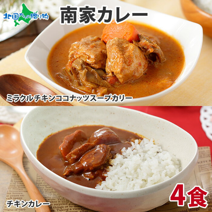 カレー 南家 チキンカレー/ココナッツスープカリー 4食(業務用パッケージ)(食べ物 父の日 ギフト レトルト カレー ギフト 北海道 お取り寄せ グルメ 父の日 プレゼント お土産 北海道 スープカレー セット 送料無料 ご当地 カレー レトルト 食品 常温保存 gift set お中元 ギフト)