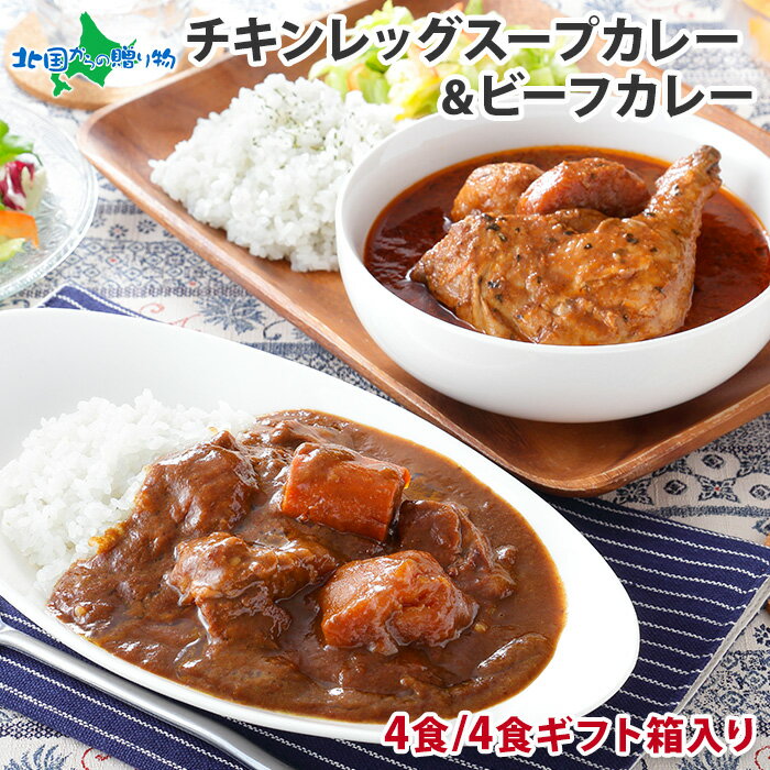 弟子屈 ビーフカレー2食 チキンレッグスープカレー2食 2種