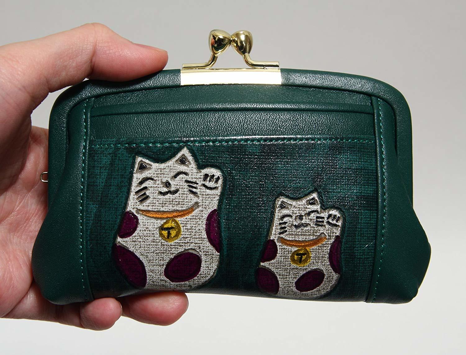 財布 レディース がま口 招き猫 日本製 幸運カラー 金運 イエロー グリーン 緑 パ...